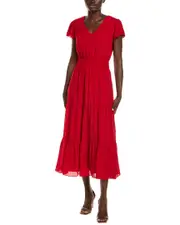 Nanette Nanette Lepore Chiffon Midi Dress 12 Red