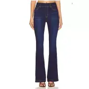 Spanx Flared Wide Leg Pull On Jeans Midnight Shade Blue Denim Pockets Sz XL