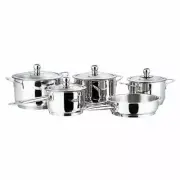 Stainless Steel Induction Friendly Sauce Pot Pan Fry Pan with Glass Lid 5 Pieces