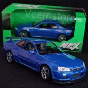 Welly 壓鑄 1:24 Nissan Skyline GT-R R34 Vspec Nur II Bayside 藍