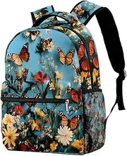 [Generic] Butterfly and Wildflowers Backpack Students Shoulder Bags Travel Bag College School Tote Backpacks for Women Men Kids Teen Girls Boys