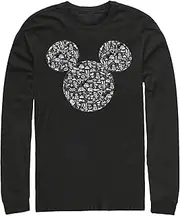 [Disney] Men's Mickey & Friends Filled with Faces Long Sleeve Shirt - Black - 2X Large