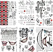 6 Sheets PADOUN HQ & Joker Temporary Tattoo Stickers, Fake Joker Temporary Tattoo Stickers and Suicide Squad Harley Quinn Tattoos Full Body Bundle for Costume Cosplay Party Accessory