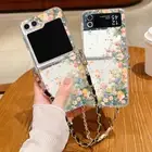 For Samsung Galaxy Z Flip6 Flip5 Flip4 Rose Flower Lanyard Shockproof Case Cover