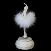 Feather Skirt Ballerina Rotating Music Box Figrine,White and Pink Manual Cont...