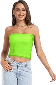 [ODAWA] Grass Green Women Tube Top Strapless Bra Bandeau Tube Top Women's Casual Stretchy Tube Tops, Small