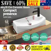 46x15cm Ceramic Bathroom Toilet Hand Wash Basin Wall Mounted Small Tiny Narrow