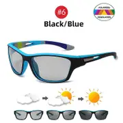 VIVIBEE Men Photochromic Sunglasses Sports Matte Blue Black Frame Polarized Color Changing UV400 Goggles 6 Black Blue Photochromic Lens