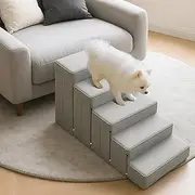 ACA Trading 5 Tiers Dog Stairs Storage Box, Foldable Pet Ladder Non-Slip, Grey Pet Ramp Steps for High Bed Couch Sofa
