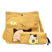 Women Canvas Cartoon Cat Print Shoulder Crossbody Handbags Casual Pen Bag Shopping Bag Messenger Shoulder Bag