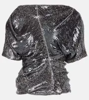 [Dries Van Noten] Dries Van Noten Sequined ruched top AU 10 silver