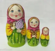 Matryoshka Russian Wooden Nesting Dolls - 3 Pieces Unique Coloring Set #4