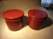 2 Longaberger Pottery 16oz. Paprika Red Crocks With Tops - New - $14 s/h