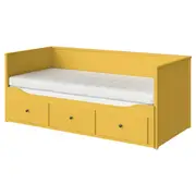 HEMNES day-bed w 3 drawers/2 mattresses, yellow/Åfjäll firm, Single
