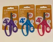 Fiskars 5in Kids Safe Blade Scissors Lot Of 3 - Blue,purple, Pink Blunt-tip