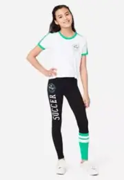 NWT Justice Girls Outfit Soccer Top/ leggings Size 12 14 (BB1)