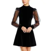 Alice and Olivia Womens Paulette Black Velvet Short Party Mini Dress 0 BHFO 8766