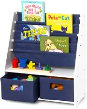 Kids Bookshelf Toy Storage Organizer Bins Box Book Rack Shelf Natural Wood Blue