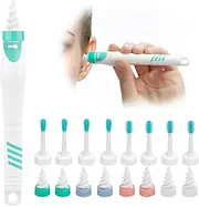 Q Grips Ear Wax Removal Tool 2025 Spiral Ear Wax Removal Kit Reusable and Washable Q-Grips Ear Wax Remover Soft Silicone Ear Cleaner for Adults with 16 Replacement Soft Tips (Green-M)