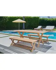 Curated Maison Aude 3-Piece Rectangular Teak Outdoor Table Dining Set