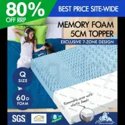 STARRY EUCALYPT Memory Foam Mattress Topper 7-Zone Cool Gel Bamboo 5cm Queen