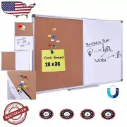 36x24 Inch Cork & Dry Erase Combo Board - Magnetic Presentation and Bulletin