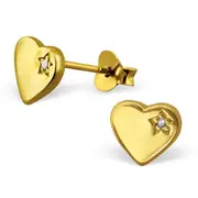 Silver Gold Heart Cubic Zirconia Stud Earrings