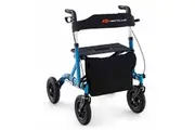 Costway Folding Medical Walking Walker Height Adjustable Aluminum Frame Rolling Walker for Seniors w/Seat/Storage Blue