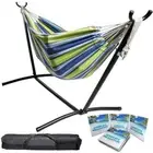 Unbranded Hammock Bed Cotton Portable Blue/Green Ocean Floor W/Stand+Storage Bag