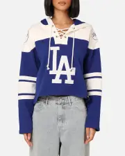 [47 Brand] 47 Brand Women's Los Angeles Dodgers Cropped Lacer Hoodie Royal - Size XL XL Royal