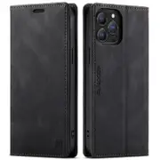 AutSpace For Apple iPhone 13 Pro Case RFID Blocking Retro Flip Premium Leather Card Holder Wallet Cover - Black