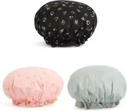 3Pcs Shower Cap Waterproof Elastic Bath Cap Double Layers Bath Hair Cap Bath ...