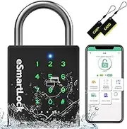 Pothunder Heavy Duty Smart Padlock, Bluetooth Padlock with Code and RFID, Outdoor Padlock with Key, Weatherproof Biometric Digital Lock for Gate, Sheds, Fence, Hasps, Locker, Storage Unit
