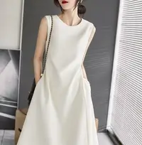 在飛比找Yahoo!奇摩拍賣優惠-復古純色雪紡洋裝 韓