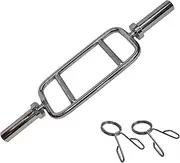 Barbell Bar 88cm Olympic Bar Tricep Bar - Chrome - 2 Free Spring Collars - Weight Training Exercise Workout Fitness Gym Strength