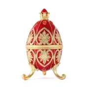 Hand Painted Enameled Red Easter Egg Style Decorative Trinket Box Hinged Uniq...