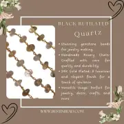 Black Rutilated Quartz Bead Chain, 8mm, 24K Gold Plated, Rosary Beads, Spiritual