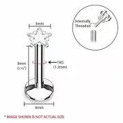 PAIR 16G ⭐ STAR PRONG SET CZ GEM INTERNAL THREADED LABRETS LIP STUDS TRAGUS RING