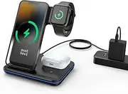 [Minthouz] 3 in 1 Wireless Charger (18W QC3.0 Adapter Included),15W Fast Wireless Charging Station for Smart Phone/iWatch/TWS Earphones, Compatible with iPhone 15 14 13 12 11 X8 Series, Samsung S22-S21+