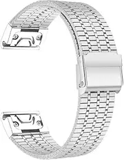 TOPBD Quick Fit Stainless Steel Strap for Garmin Watch Fenix 6 7 Pro 5 Plus 5s 6s 7s No Gaps 26mm 22mm 3HR 945 Curved End Metal Band Watch Strap