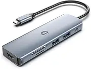 Tymyp USB C Hub, 6 in 1 Multi-Port Hub, 4K HDMI, 100W PD, 3 x USB 3.0, SD/TF Card Reader for Notebooks and Smart Devices, Compatible with USB C Laptops Dell/HP/Surface and More Type C Products