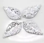 200 Silver Flatback Acrylic Glitter Rhinestone Leaf Cabochons 8X14mm