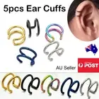 5PCs Double Hoop Fake Helix Cartilage Clip On Non-Piercing Ear Cuff Earrings AU