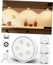 Puck Lights with Remote Control,Under Cabinet Lighting 4 Pack Warm Light