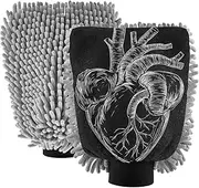 XYMZR Heart Black and White Absorbent Microfiber Car Wash Mitt, Funny Cute Anime Scratch Free for Cars Cleaning, Home Cleaning Mitts, 2 Pack, 10.24” L x 7.09” W