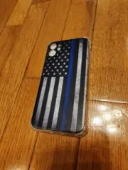 iPhone 11 Case, Thin Blue Line American Flag Background Design TPU Bumper Lives