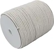 Braided Macrame Cord 4mm x 172 Yard, Beige Color, Natural Braided Cotton Cord, Braided Rope for Crafts, Drawstring Cord, Casing Shape, Natural Macrame Supplies for Plant Hanger Wall Hanging