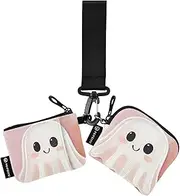 [XYMZR] Mini Zip Around Wristlet keychain Wallet Cute Spirit Head for Women Personalized Pattern Detachable Dual Pouch Wristlet Portable Wallet Phone Coin Purse, Multi-colored, One Size