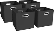 [JIAessentials] Small 11-inch Black Foldable Diamond Patterned Faux Leather Storage Cube Bins Set of Four with Handles with Dual Handles for living room, bedroom and office storage