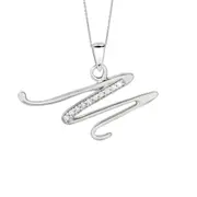 Sterling Silver Rhodium Plated Script Initial Letter M With Diamonds On 18 Inch Chain ( 0.05 Tcw)